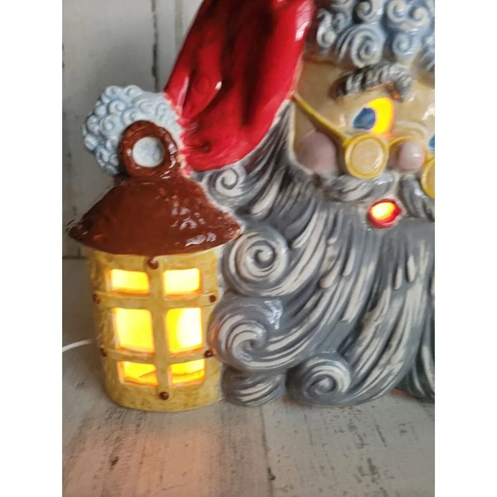 Ceramic bisque vintage light up Santa Claus Lantern Xmas‎ decor